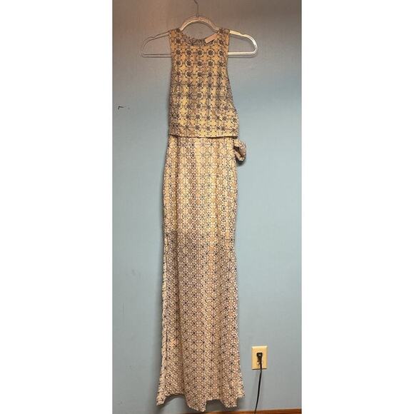 Sass & Bide Happiness Alright Maxi Dress Gold White geometric Sleeveless Gown - Picture 3 of 12